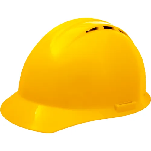 Yellow construction hard hat on white background