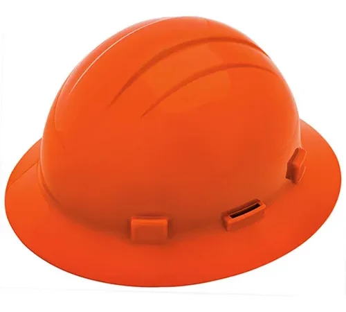 Orange construction hard hat on white background