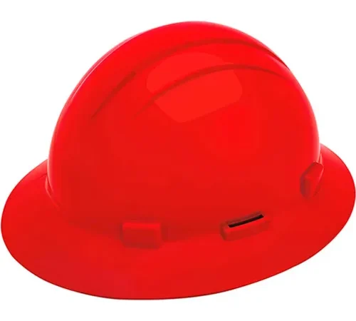 Red full-brim construction safety hard hat