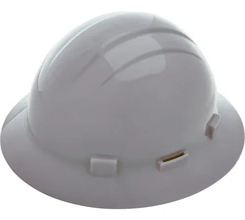 White construction hard hat with brim