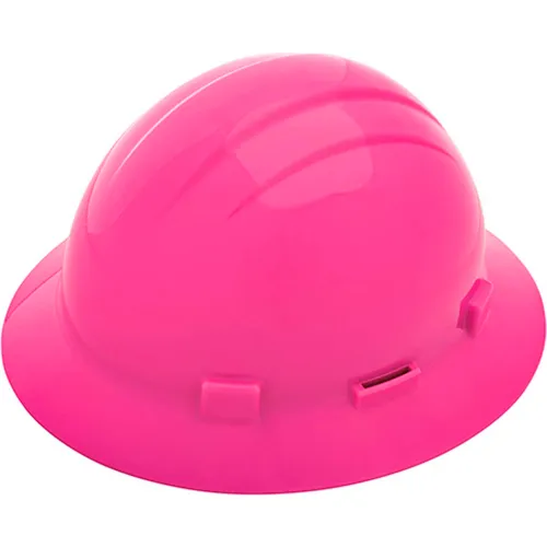 Pink construction hard hat on white background