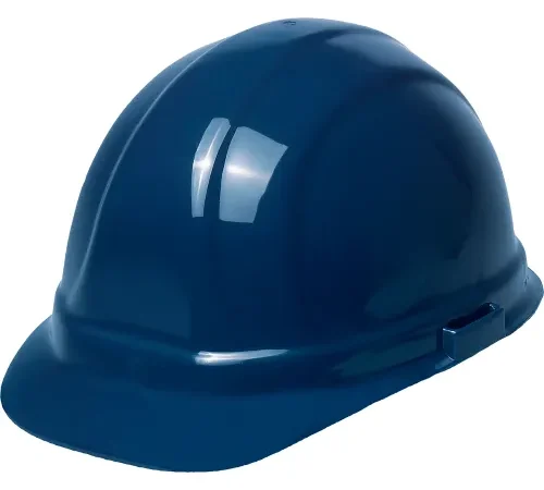 Blue construction hard hat on white background