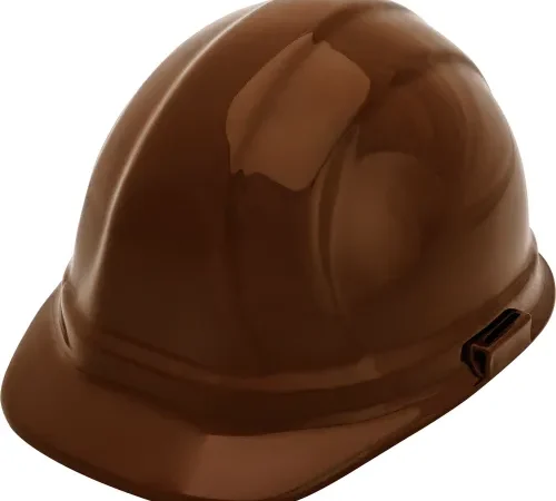 Brown construction hard hat on white background