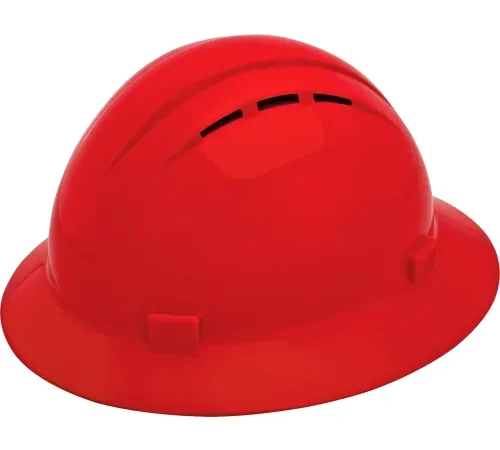 Red safety hard hat with vents