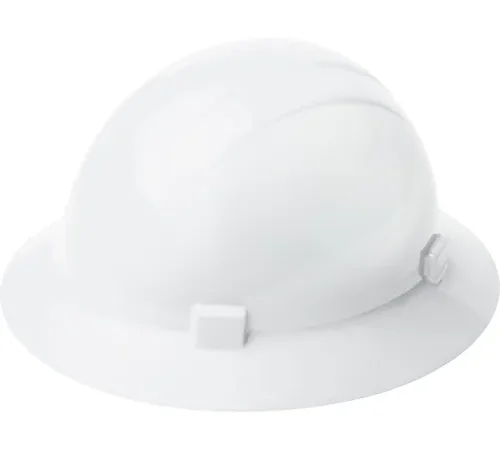 White construction hard hat with brim