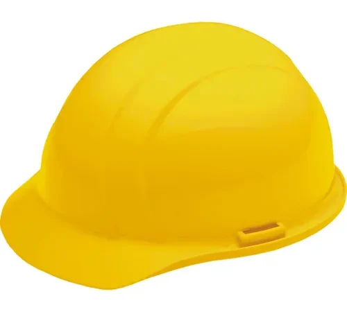 Yellow construction hard hat on white background