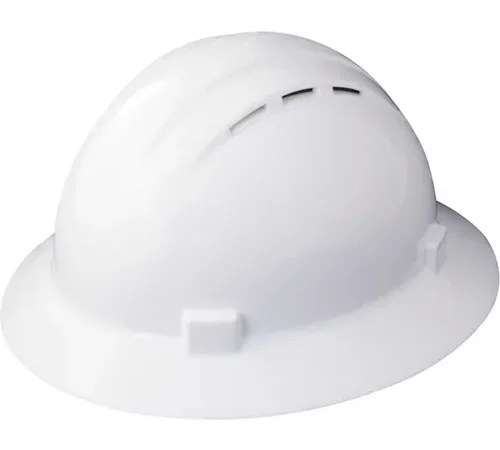 White full-brim hard hat with vents