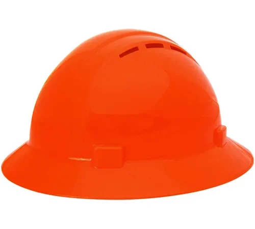 Bright orange construction hard hat
