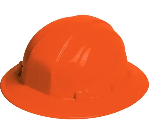 Orange safety hard hat with full brim