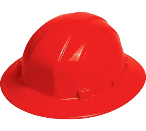 Red construction hard hat on white background
