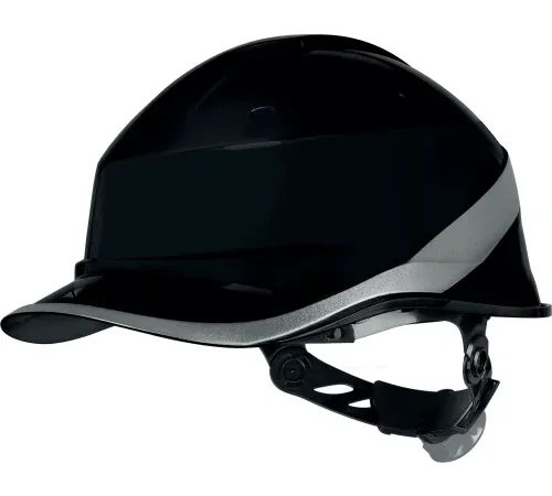 Black safety hard hat with reflective stripe