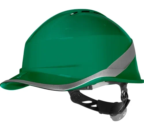 Green safety hard hat with reflective stripe