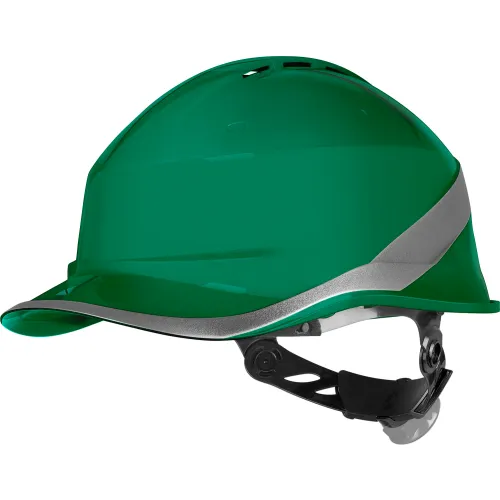 Green safety hard hat with reflective stripe