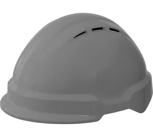 Gray hard hat with ventilation slots