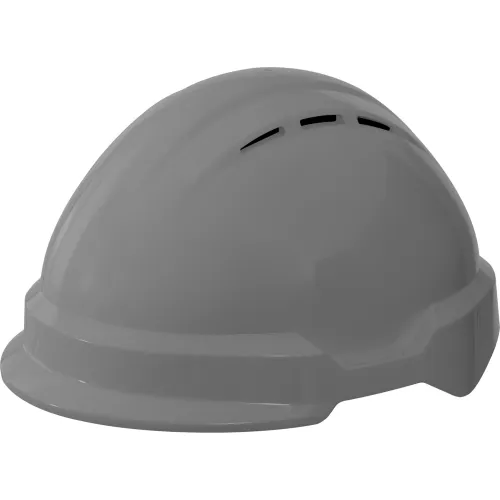 Gray hard hat with ventilation slots