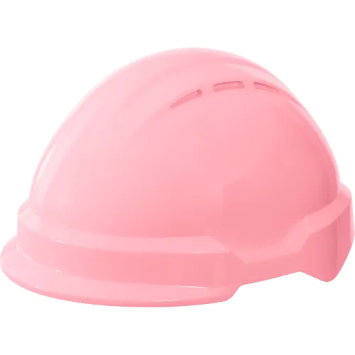 Pink construction hard hat on white background
