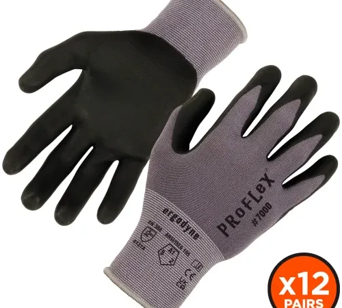 Ergodyne® ProFlex® 7000 Nitrile Coated Gloves w/ Microfoam Palm, Medium, Gray, 12 Pairs