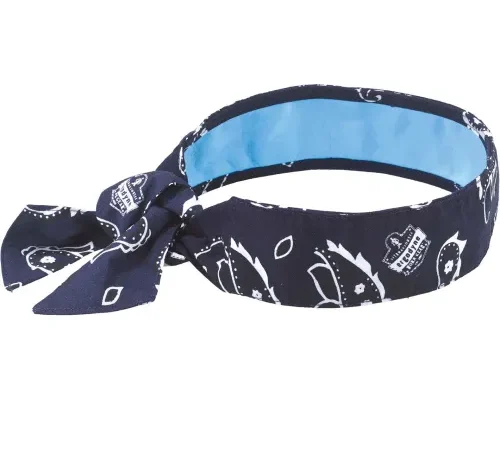 Ergodyne Chill-Its® Evap. Cooling Bandana w/ Built-In Cooling Towel, Tie, Navy Western, 12564