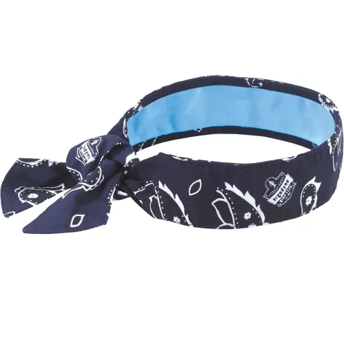 Ergodyne Chill-Its® Evap. Cooling Bandana w/ Built-In Cooling Towel, Tie, Navy Western, 12564