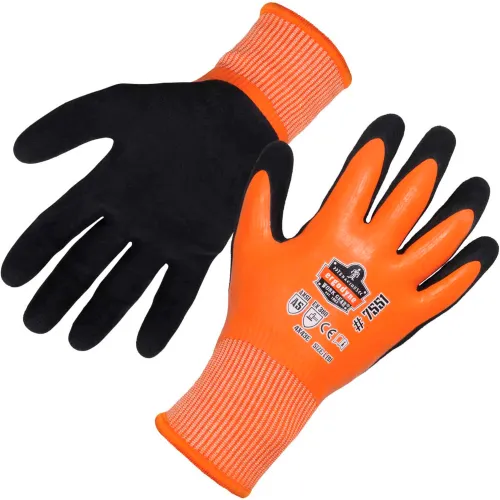 Pair of orange and black work gloves