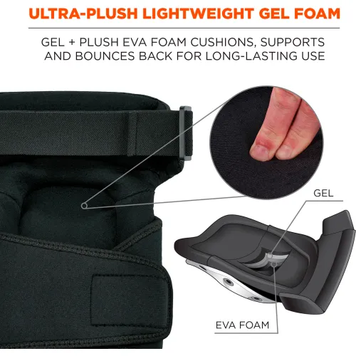 Ergodyne Proflex 450 Comfort Hinge Gel Knee Pads, Long Soft Cap, Black, 1 Pair - Image 3