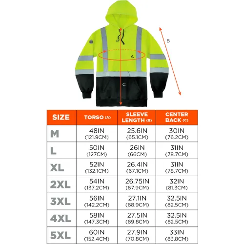 Ergodyne® GloWear® 8373 Hi-Vis Hooded Sweatshirt, Black Bottom, Class 3, 5XL, Lime - Image 3