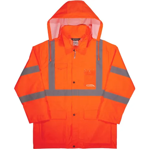 Ergodyne® 8366 Glowear® Type R Class 3 Lightweight Hi-Vis Rain Jacket, Orange, L