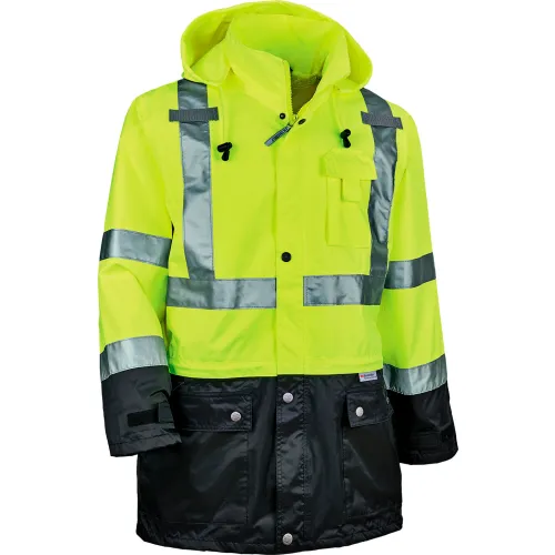 Ergodyne® GloWear 8365BK Hi-Vis Rain Jacket w/ Black Accents, Class 3, Polyester, 5XL, Lime