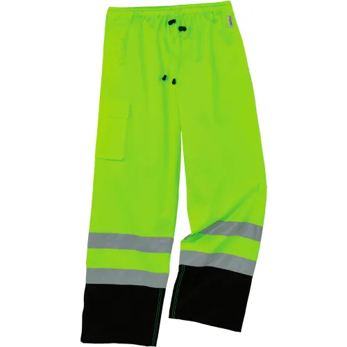 Ergodyne® GloWear® 8915BK Hi-Vis Rain Pants w/ Black Bottom, Class E, Polyester, 2XL, Lime