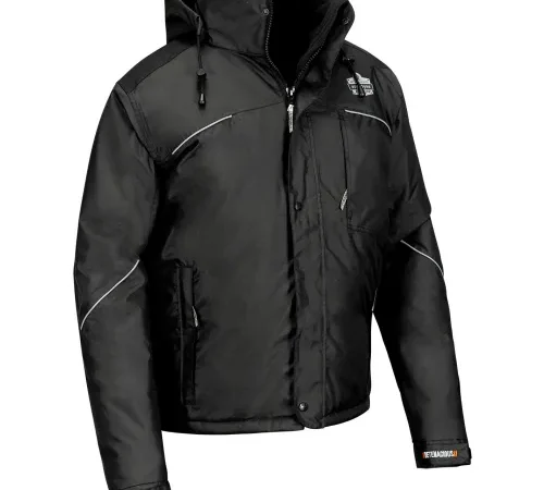 Black hooded insulated winter jacket