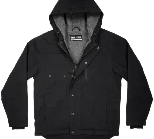 Black hooded fleece-lined winter jacket