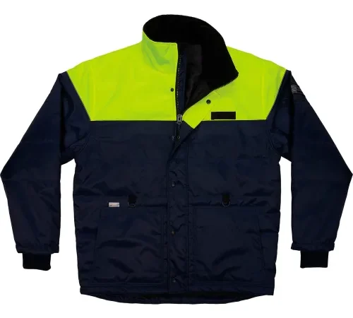 Navy and neon yellow high visibility jacket