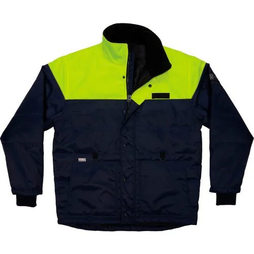 High visibility yellow and navy work jacket