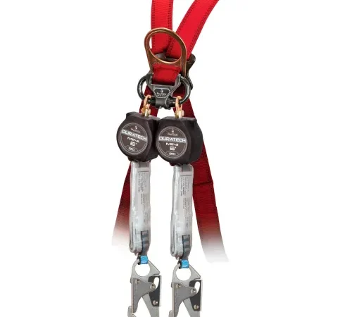 Red twin-leg safety lanyard with snap hooks