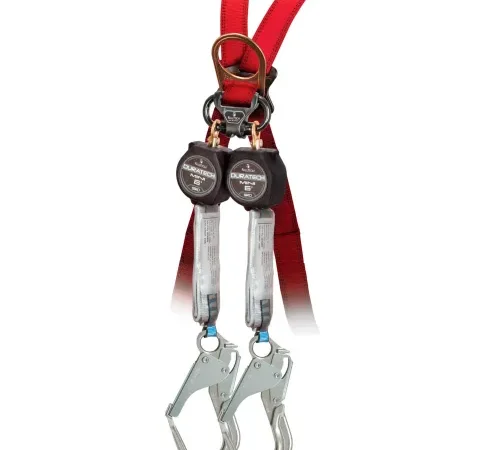 Red double-leg safety lanyard with snap hooks