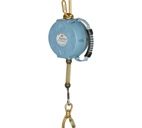 Blue self-retracting lifeline with carabiners