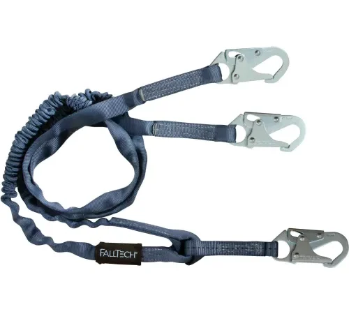 Shock-absorbing dual-leg fall protection lanyard