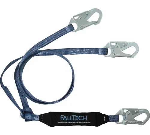Double-leg safety lanyard with metal hooks