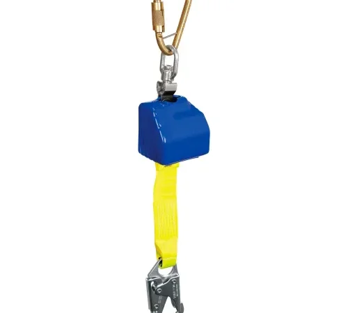 Blue retractable fall arrest lanyard with carabiner