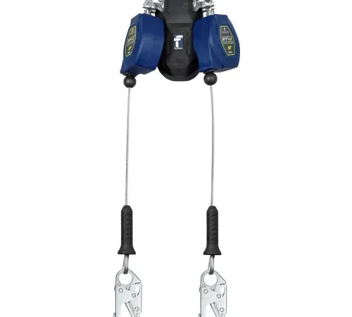 Dual-leg self-retracting lifeline with hooks