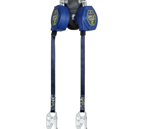Blue dual self-retracting lifelines with hooks