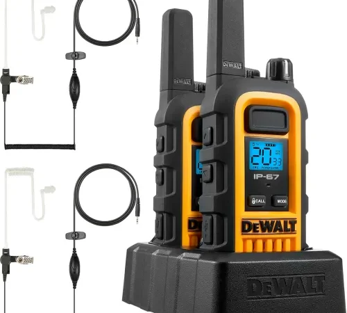 DeWalt Heavy-Duty Jobsite FRS Walkie Talkie with Headsets, 1 Watt, 22 Channels, Yellow/Black, 2/Pack - Pkg Qty 4