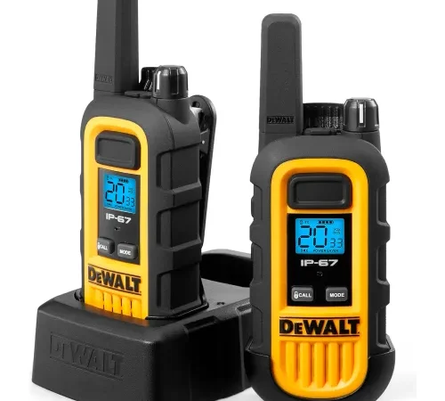 DeWalt® Heavy-Duty Jobsite FRS Walkie Talkie, Analog, 1 Watt, 22 Channels, Yellow/Black, 2/Pack
