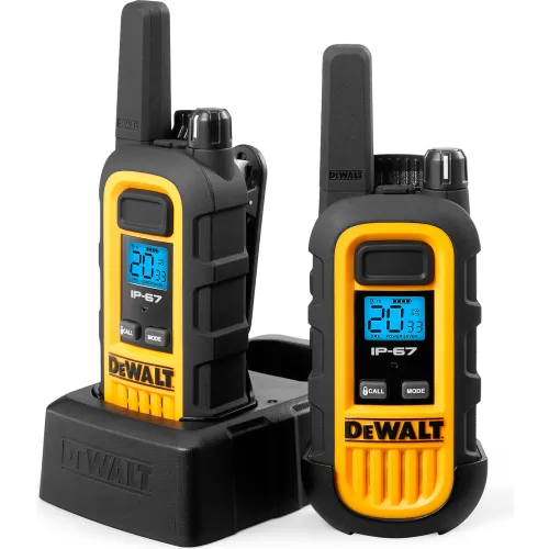 DeWalt® Heavy-Duty Jobsite FRS Walkie Talkie, Analog, 1 Watt, 22 Channels, Yellow/Black, 2/Pack