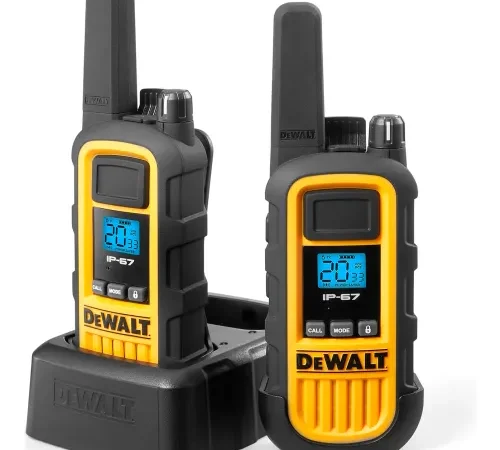 DeWalt? Heavy-Duty Jobsite FRS Walkie Talkie, Analog, 2 Watt, 22 Channels, Yellow/Black, 2/Pack