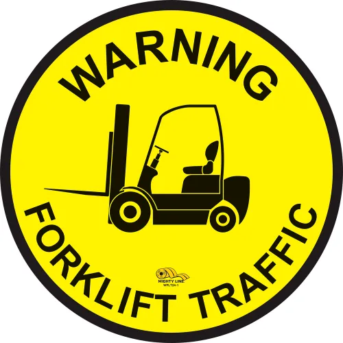 Mighty Line 24" Circle Floor Sign, Warning Fork Lift Traffic, Industrial Strength, Yellow