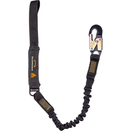 Black fall arrest lanyard with carabiner hook