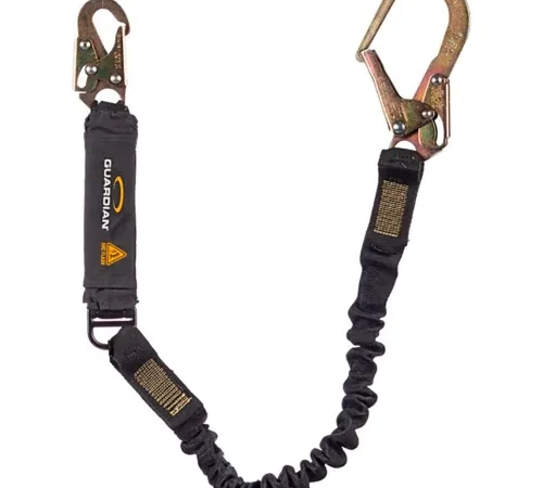 Shock-absorbing safety lanyard with snap hooks