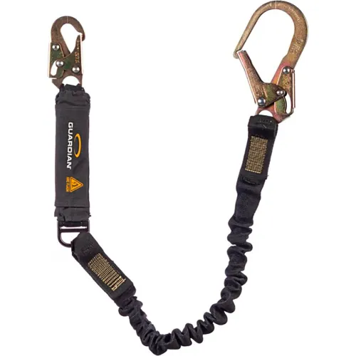 Shock-absorbing safety lanyard with snap hooks