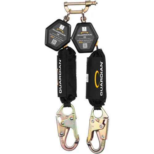 Twin retractable safety lanyards with snap hooks